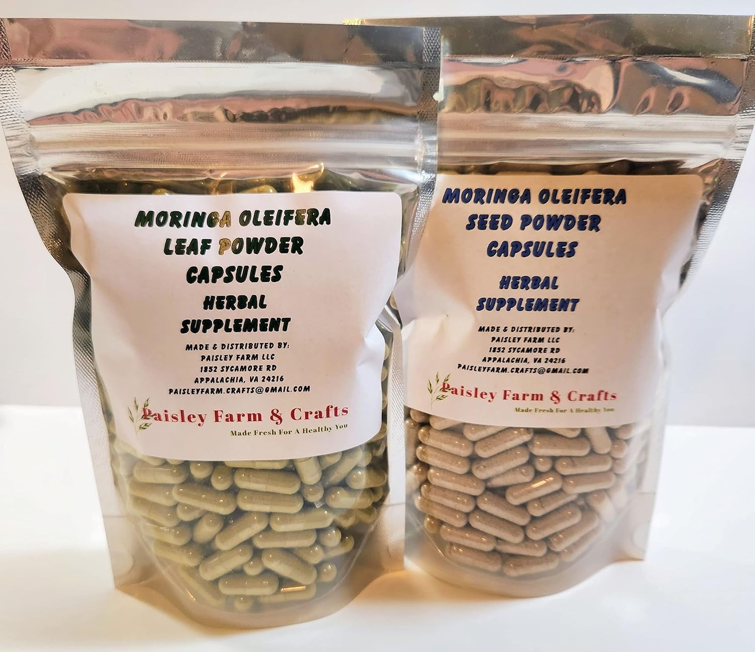 Moringa Leaf Powder Capsules & Moringa Seed Powder Capsules - Value Pack - Made Fresh On Demand! (300 Each)