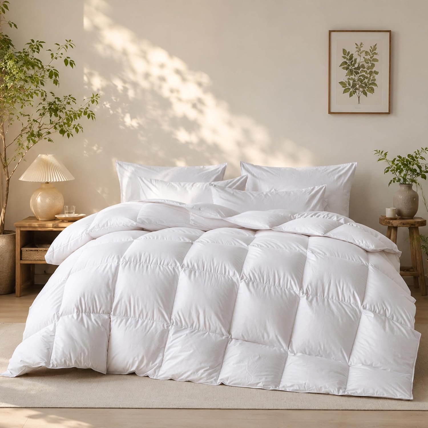 Goose Down Comforter Cal King Size, All Season Duvet Insert, Lightweight Bedding Comforter 108x98 Inch