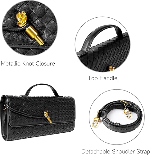 Miniatura 6 de Joryin Bolso tejido para mujer, bolso de mano de cuero tejido, bolso cruzado, bolso formal de noche, cuero vegano Cuero Tejido Negro,Cuero tejido