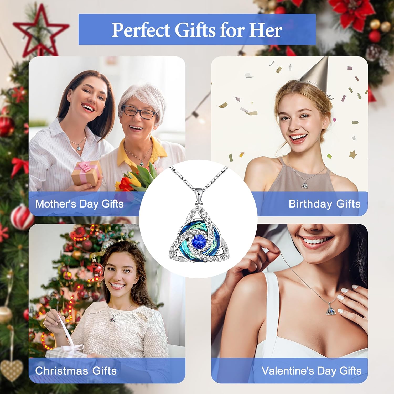 Distance Celtic Birthstone Necklace for Women, S925 Sterling Silver Trinity Knot Triquetra Austria Crystal Pendant, Birthstone Necklace Birthday Anniversary Jewelry Irish Scottish Gifts for Her - Image 6