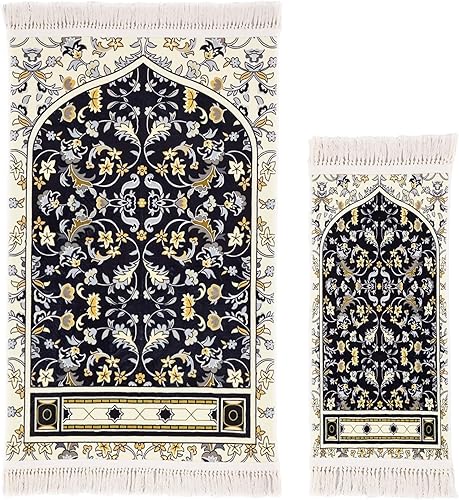 Paquete de 2 alfombrillas de oración musulmana para adultos y niños, alfombra de oración islámica suave de cachemira gruesa, regalos grandes de