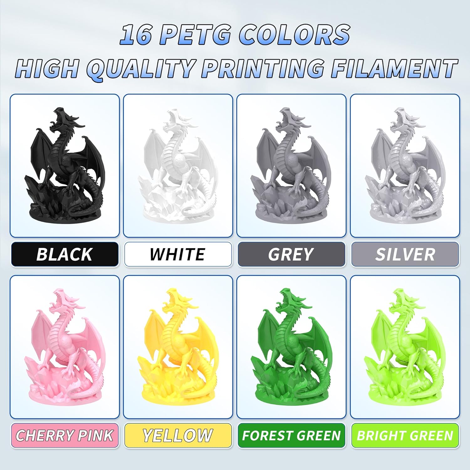 PINBALL PETG 3D Printer Filament 1.75mm High Precision Durable Strong Filament Mith Better Flow Dimensional Accuracy +/- 0.02mm Suitable for Most FDM 3D Printers 4 Kilograms Sixteen Colors PETG-250g*16 Petg-250g*16-16 Color