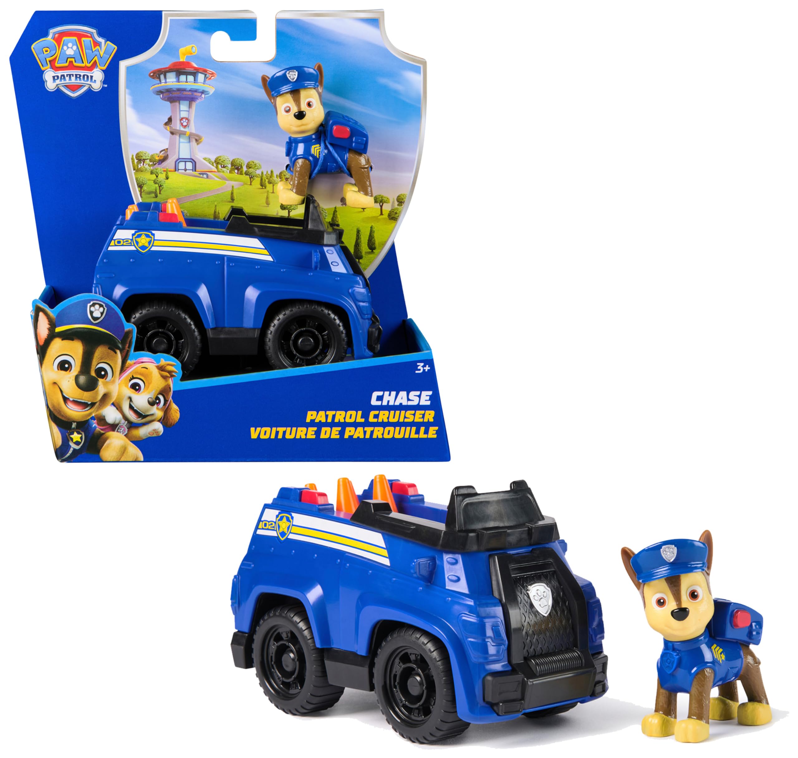 Paw Patrol Patrulla Canina - Coche Policía Y Figura Chase - Coche de 15 cm con 1 Figura Patrulla Canina Juguetes - Juguetes Niños 3 Años + - Regalo Niño 3 Años