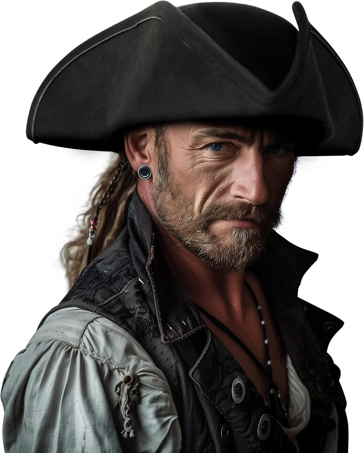 VZQI Pirate Hat Distressed Colonial Style Tricorn Hat for Adult Halloween Costume Accessory Pro