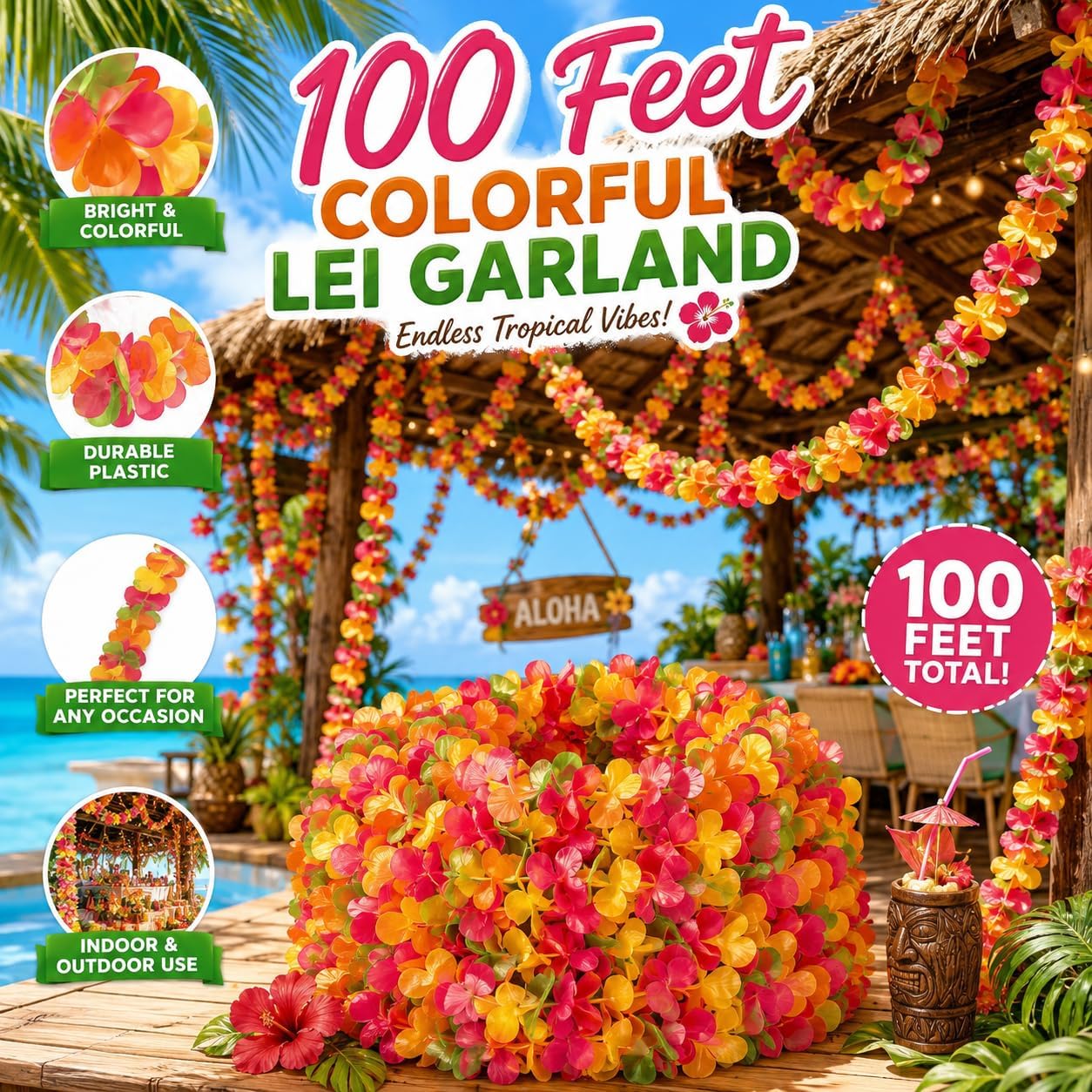 Fun Express Plastic Lei Flower Garland 100ft image 2
