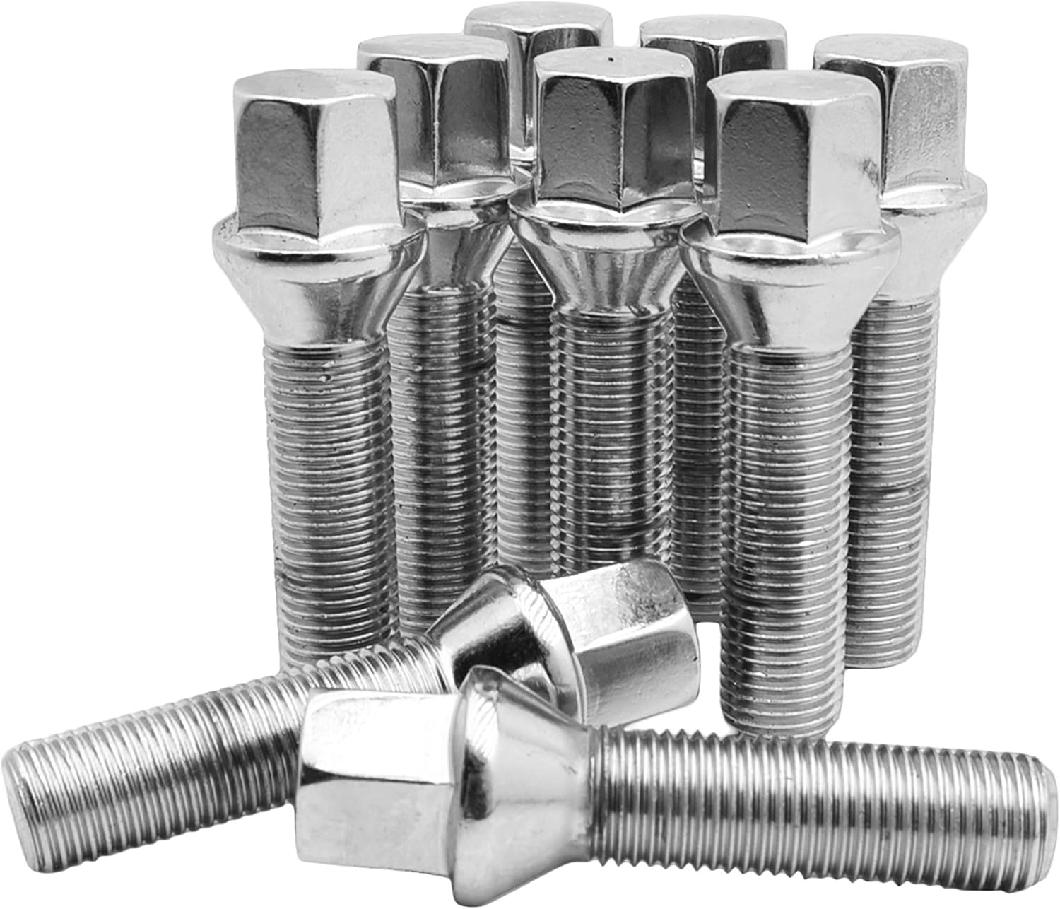 10 Pc 12x1.5 (50 mm Extended Shank Length) Chrome Lug Bolts Cone Seat Compatible With BMW Vehicles 128i 135i 318i 320i 325i 328i 335i M3 525i 528i 530i 535i M5 Z3 Z4 E36 E46 E60 E90 E92 E93 & More …