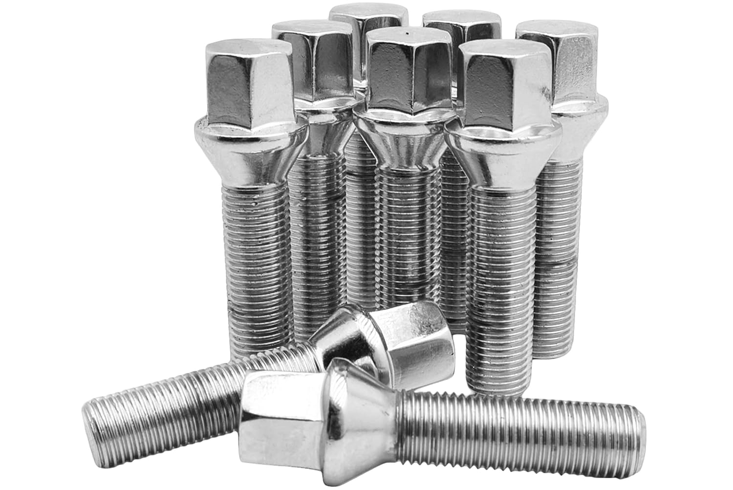 10Pc Chrome M12x1.25 Conical Seat Lug Bolts 45 MM Extended Shank Length Compatible with Jeep Fiat Dodge Chrysler Alfa Romeo Factory & Aftermarket Wheels