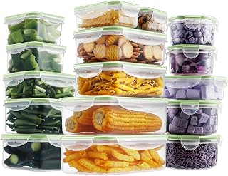HOMBERKING 32 Pieces Food Storage Set With Snap Lids (16 Lids + 16 Containers), Meal Prep Airtight Plastic, BPA-Free Lunch Container for Kitchen, Pantry, Home, Green