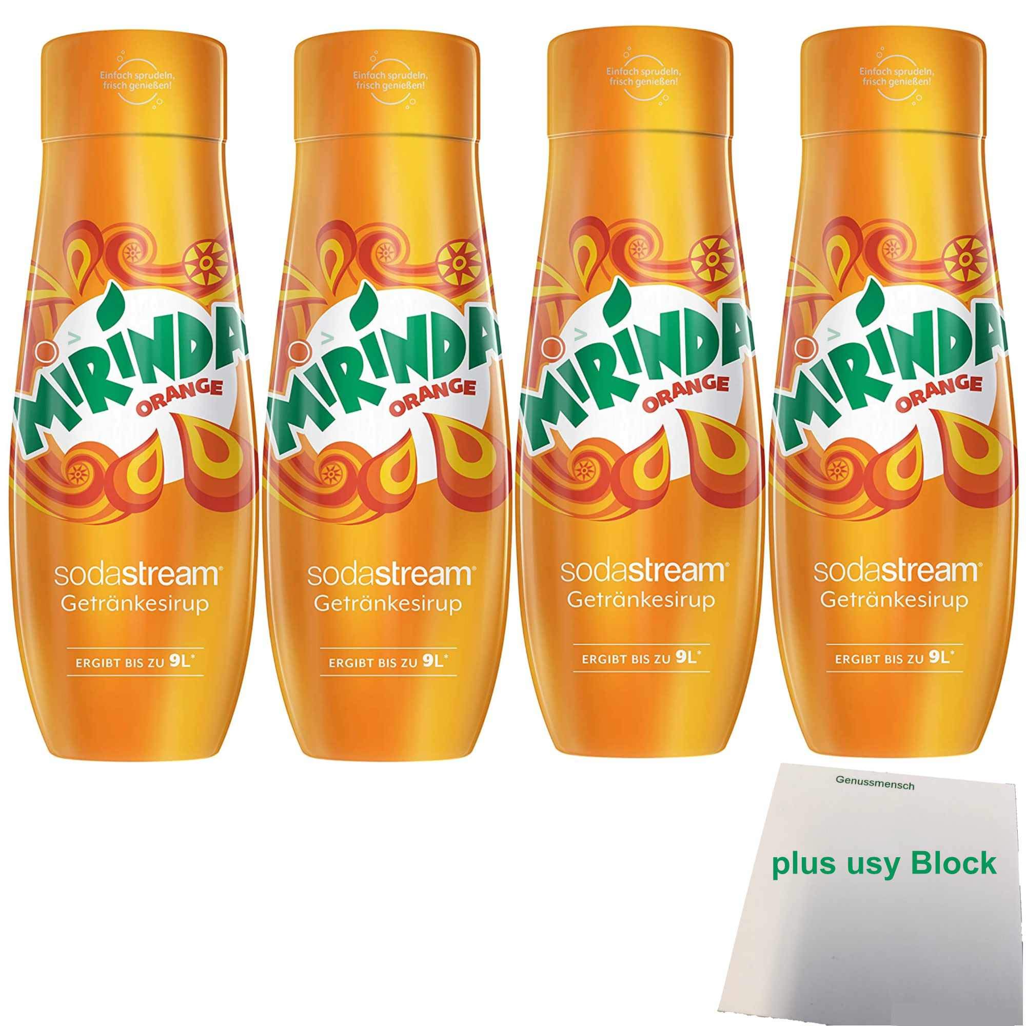 Mirinda Orange Getränke-Sirup für Wassersprudler 4er Pack (4x0,44l Flasche) + usy Block