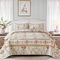 Vista 2 de Anibedding Quilt Set King Size, Red Floral Pattern Quilts Bedspread,Soft Microfiber Lightweight Retro Bed Cover for All Season(King, 104"x90")