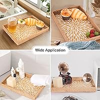 Vista 2 de Rectangle Rattan Tray with Mother of Pearl Inlay, Rattan Serving Tray with Handle for Coffee, Bread, Fruits, Snacks, Decorative Wicker Tray for