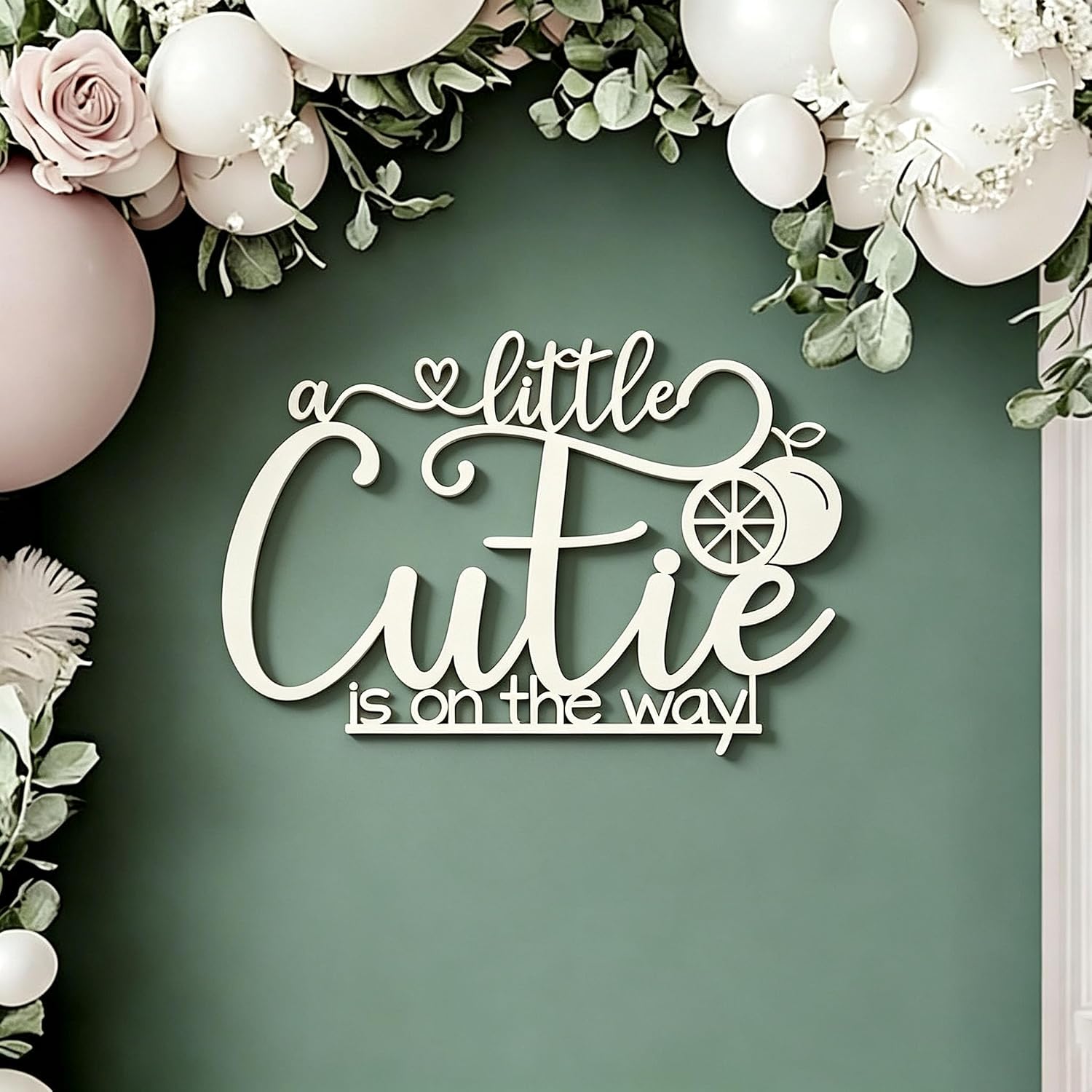 A Little Cutie Is On The Way Sign for Backdrop,Baby Shower Wall Decorations for Orange Theme Birthday Party Supplies,Tangerine Fruit 1st Birthday Party Decorations