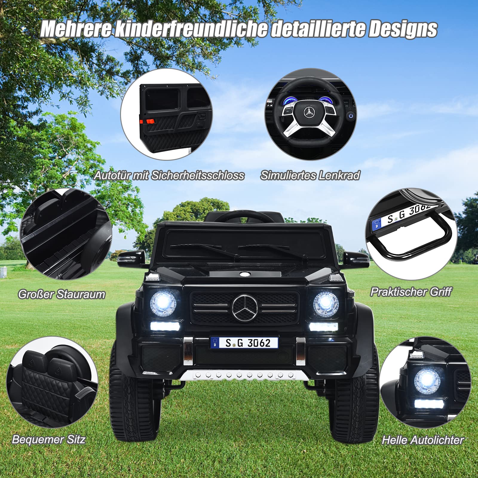 GOPLUS 12V Kinder Elektroauto Mercedes-Benz Maybach mit 2,4 Ghz Fernbedienung, Kinderfahrzeug mit Softstart, 2,5-5,5km/h, USB, MP3, LED-Licht, Sicherheitsgurt, für Kinder 3-8 Jahre alt (Schwarz)
