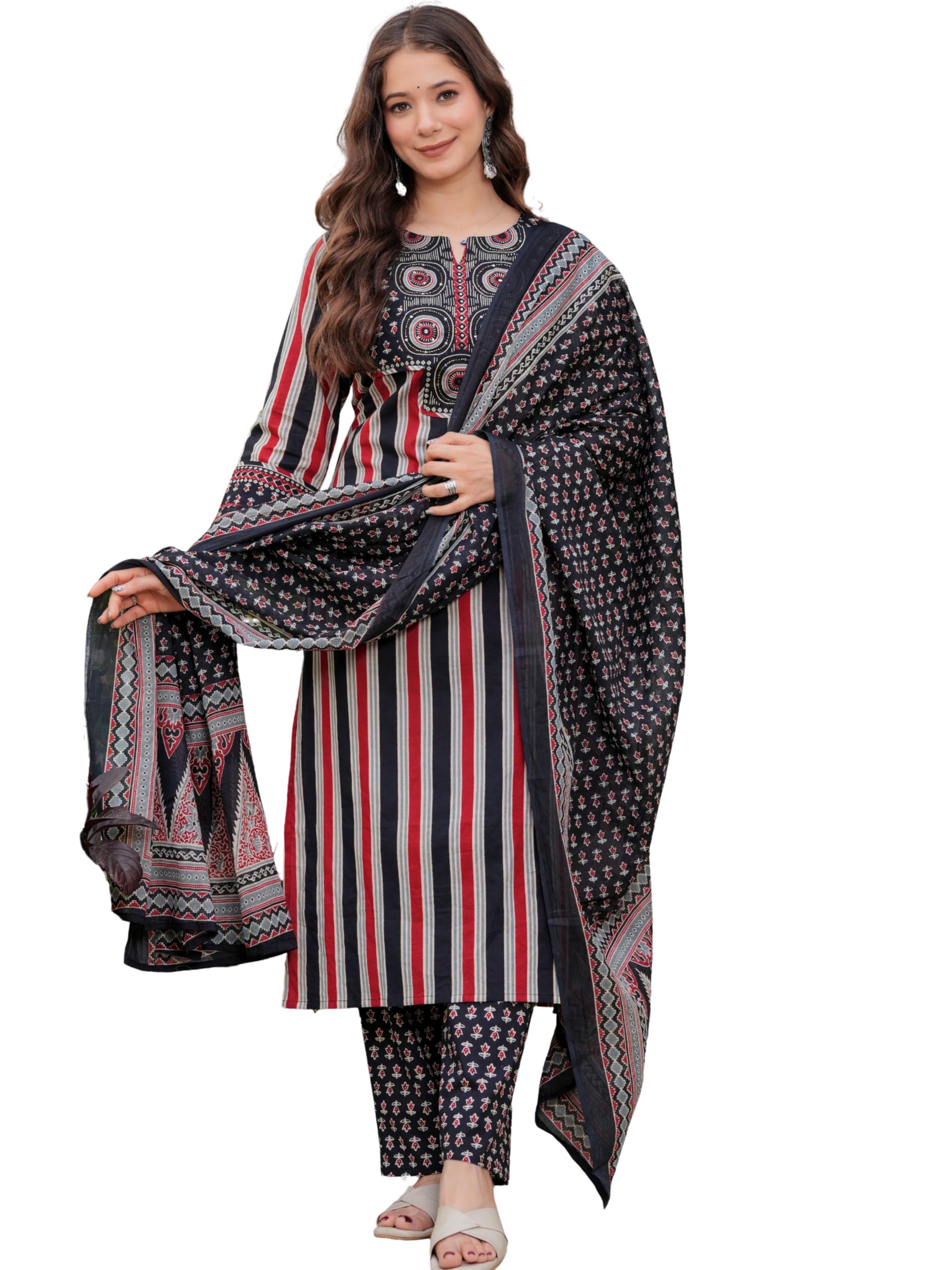 rytras Women Pure Cotton Straight Kurta Sets with Palazzos Pants & Dupatta|Kurti Set for Woman|Suit Set for Women Cotton-picture-53