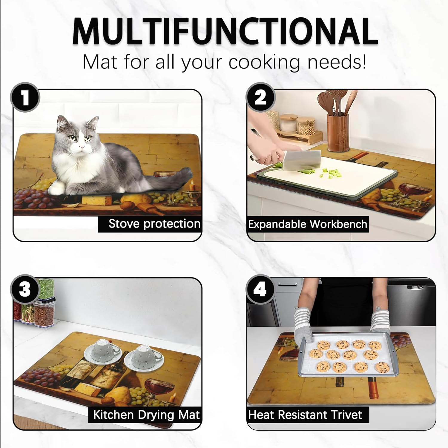 Electric Stove Top Cover Protector – Retro Wine Bottles Glasses and Grapes Glass Flat Top Stove Mat Oven Induction Cooktop Mat for Ceramic Countertop Mats Heat-Resistant Dish Drying Mat