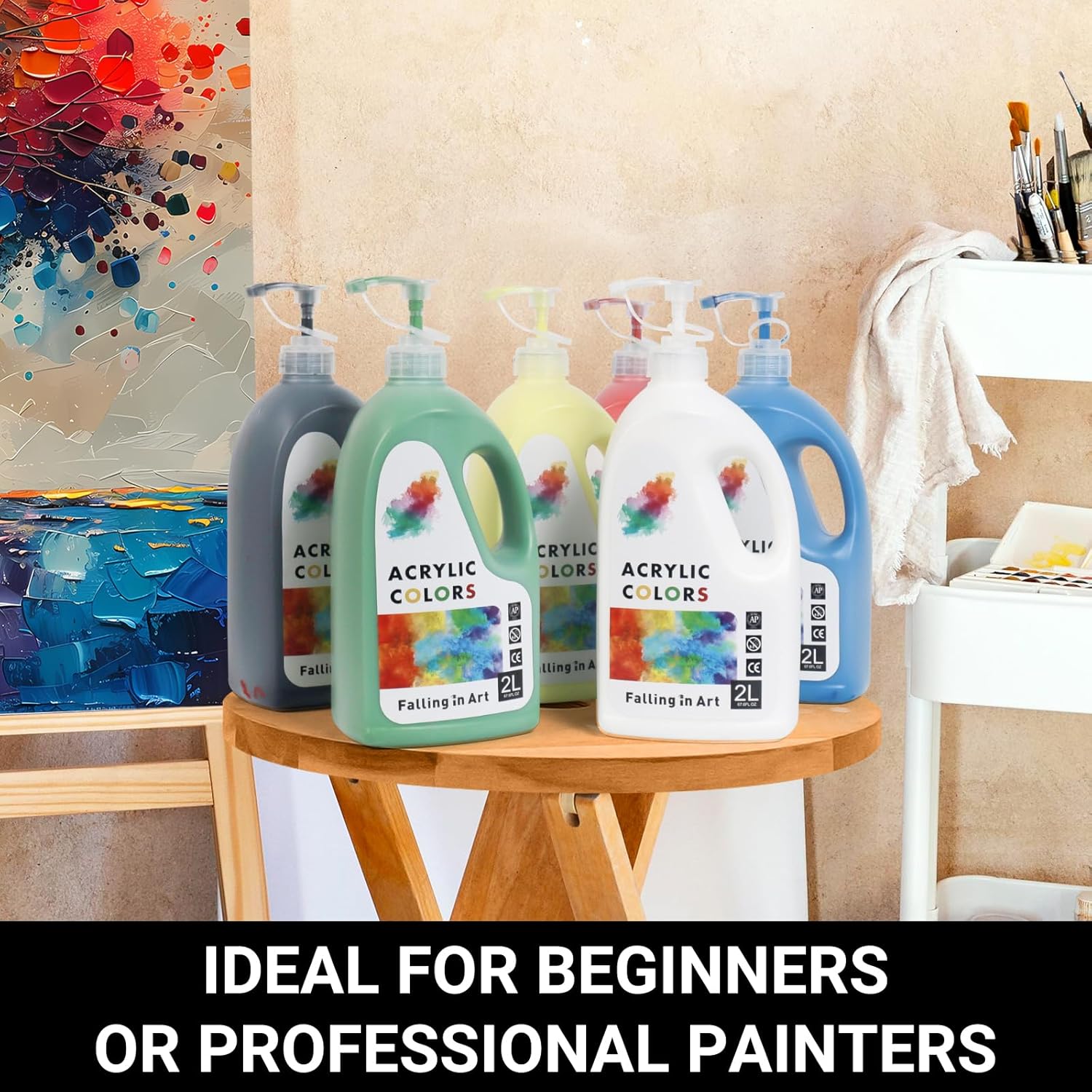 Falling in Art Black and Titanium White Acrylic Paint, Large 135.2 Oz Premium Pouring Acrylic Paint, Perfect for Canvas, Wood, Ceramic, and More