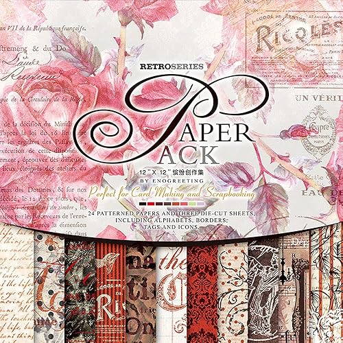Huralona Bloc de papel vintage para álbum de recortes de 12 x 12 pulgadas, 27 hojas decorativas de origami, paquete de papel de diario, cartulina