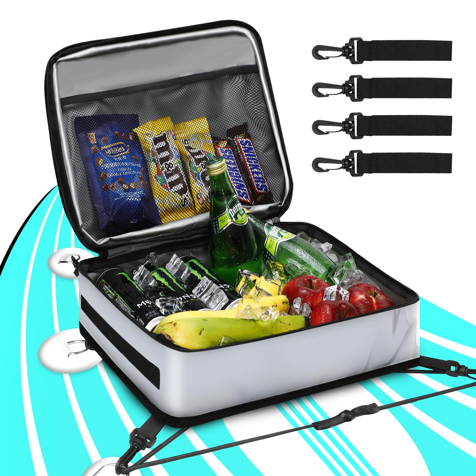 Paddleboard Cooler Bag, Waterproof Surf SUP Deck Cooler Bag, Insulated Leakproof 10 Can Bags Accessory Bags for SUP Paddleboard and Kayak (Gray)