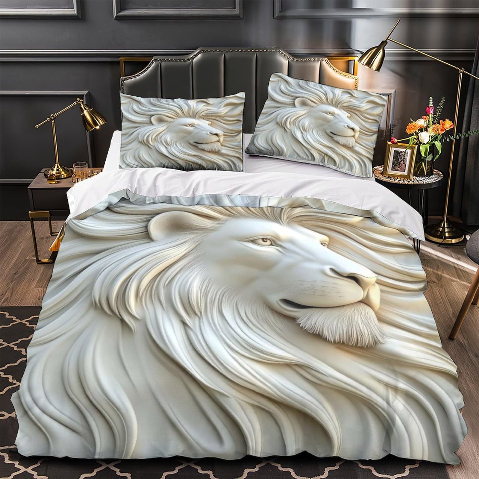 Housse de couette lion pour lit double dans une chambre d'enfant cosy