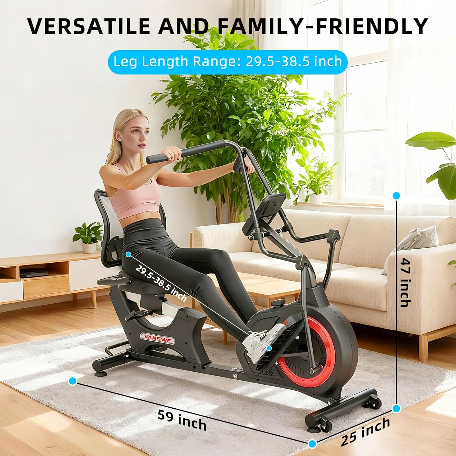 VANSWE Recumbent Elliptical Cross Trainer – Full-Body Low-Impact Recumbent Exercise Bike with Bluetooth App, Magnetic Resistance, Quiet Belt Drive for Seniors & Home Rehab