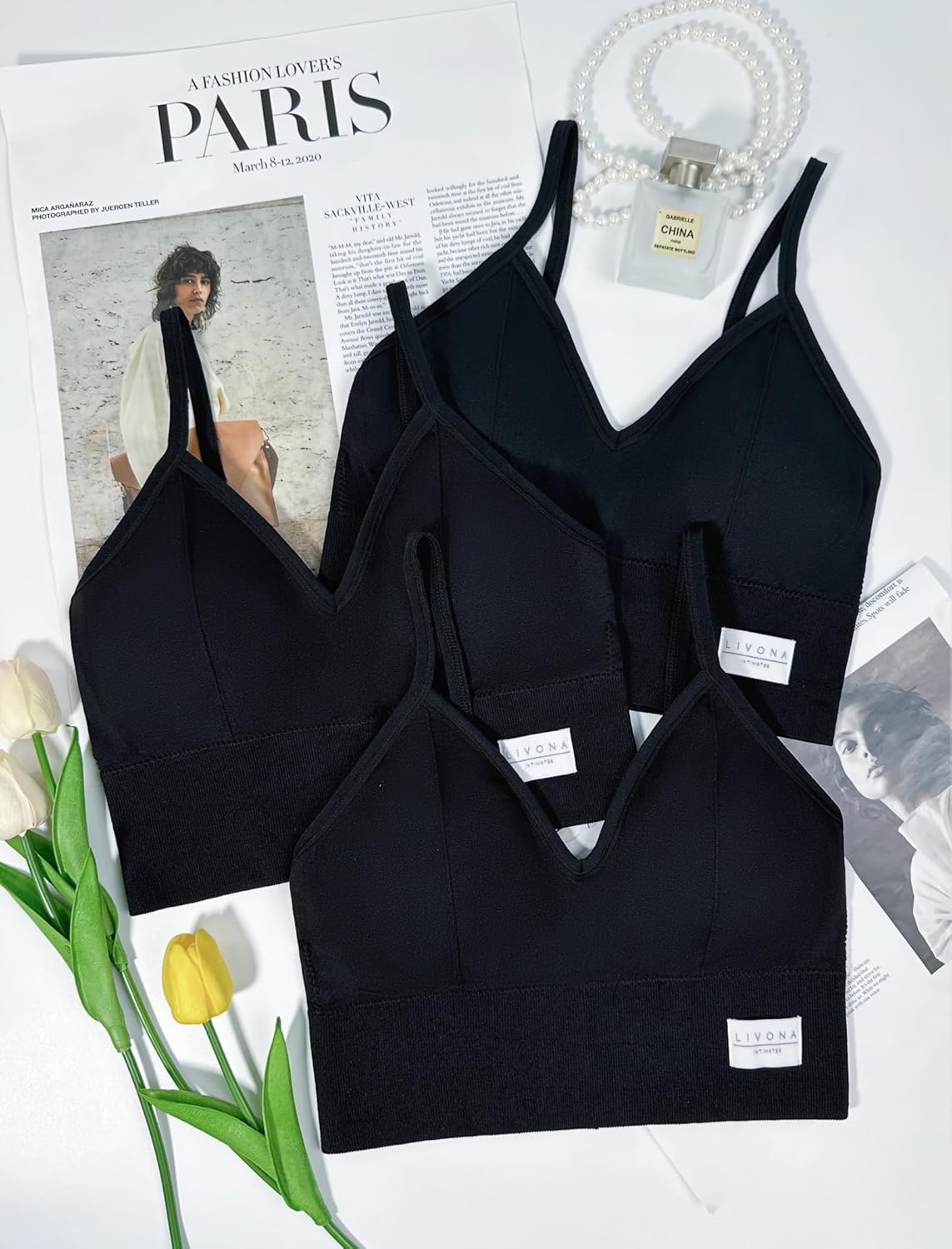 Livona 3 Pack Sports Bras for Women- Wireless Soft Workout Bra, Padded Fitness Bralette, Comfort Crop Cami Tank S-XXL - Image 6