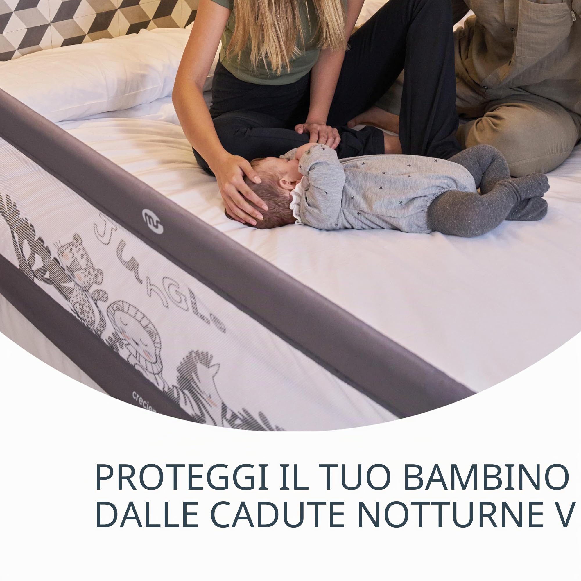ms Baby World - Balaustra di sicurezza portatile per bambini | Barriera per letto da viaggio | pieghevole e portatile, fissaggio sicuro, 150 cm | Grigio.
