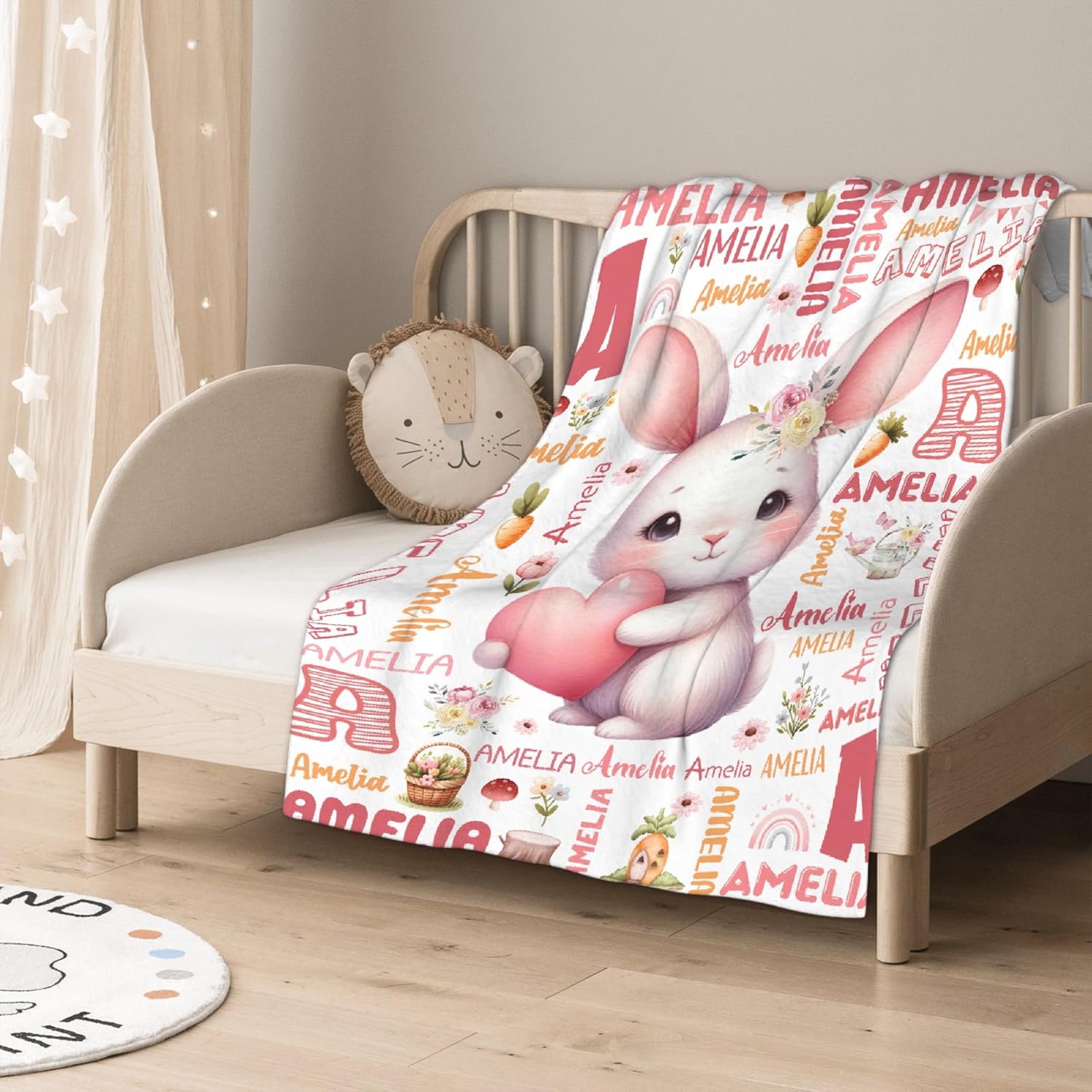 Personalized Custom Bunny Blanket with Name - Soft Flannel Throw for Boys & Girls Toddlers to Newborns - Nursery Stroller Crib Decor - Perfect Baby Gift for Birthday