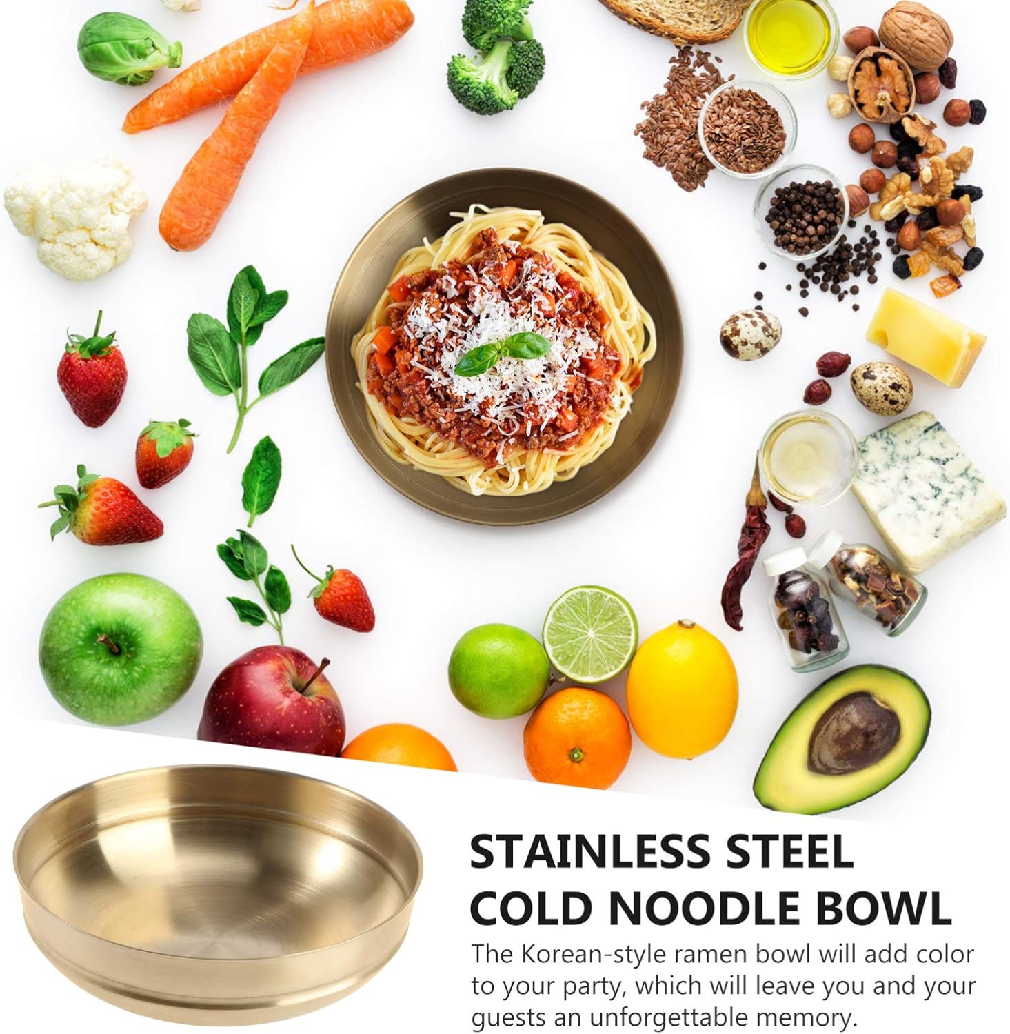 Hemoton Stainless Steel Bowl Soup Bowls Pasta Serving Bowl Asian Dishes Multipurpose Bowl Porcelain Tableware for Salad Soup Rice Cold Noodle Golden : Home & Kitchen
