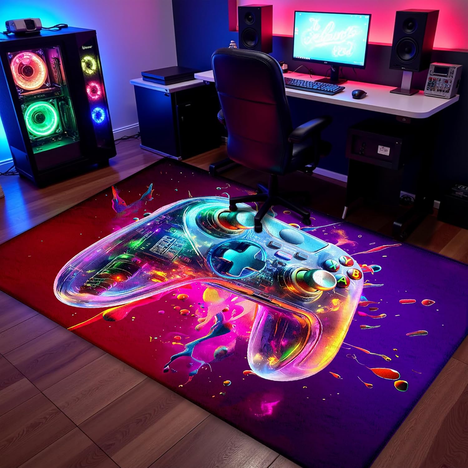 5x7 ft Neon Gaming Area Rug for Boys Room, Colorful Game Controller Carpet for Gamer Room Decor, Low Pile Non-Slip Video Game Rug for Teens Playroom or Game Zone - 01 - Image 7