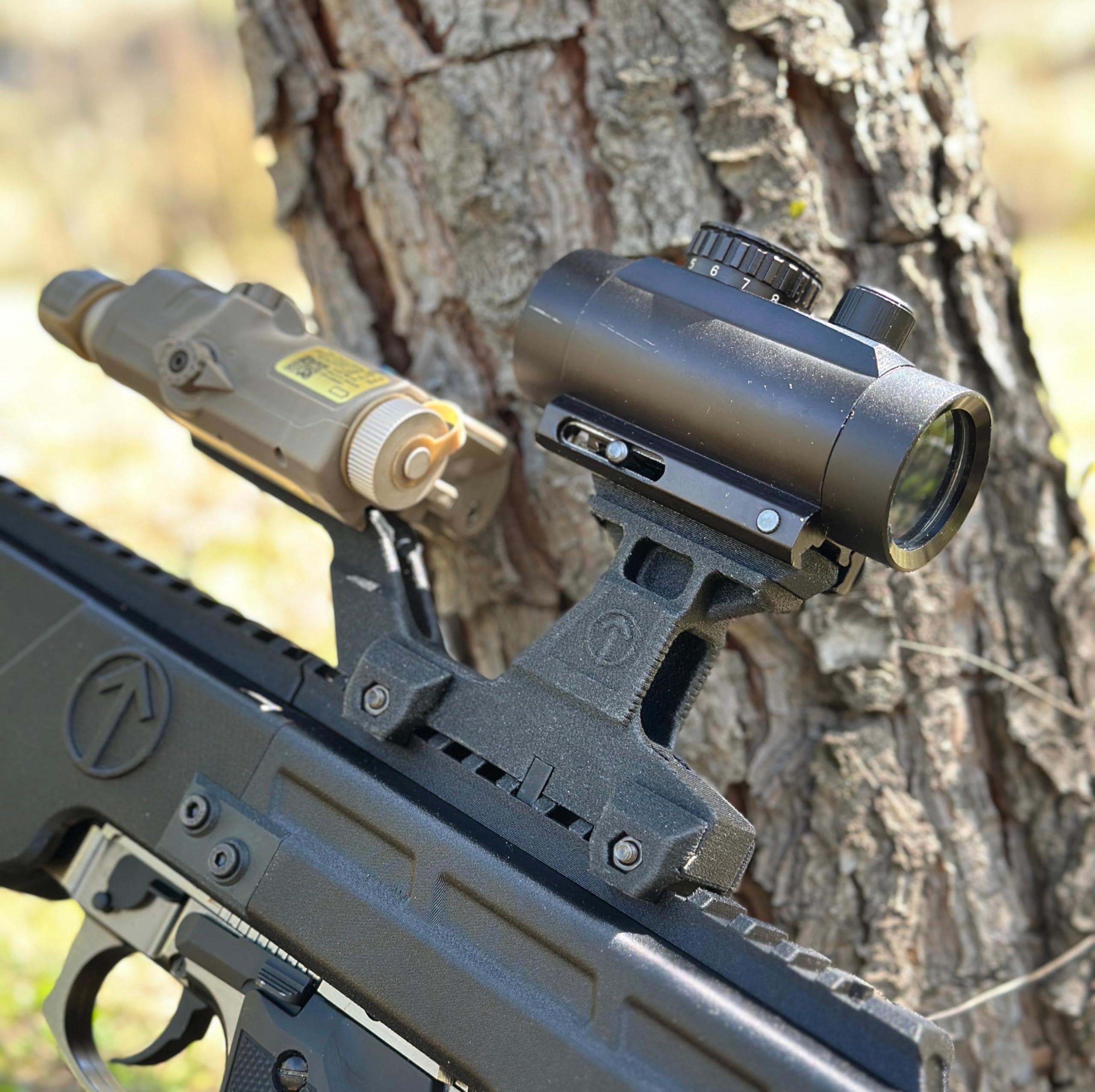 Viking Montura Hydra Elevadora Picatinny, Hydra Mount Kit, Riser Mount para Punto Rojo, Soporte Táctico para AN/PEQ, Fabricada en Polímero con Fibra de Carbono, Airsoft