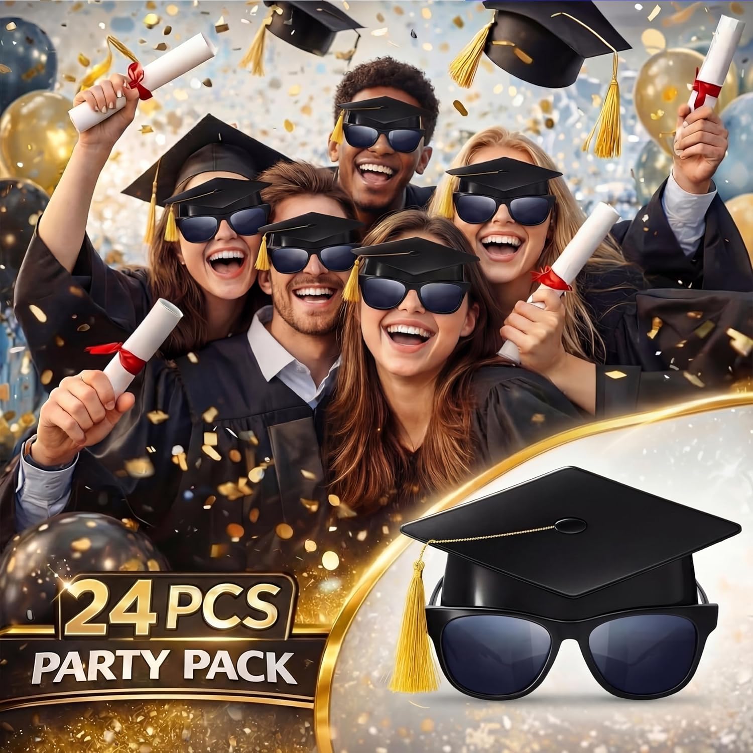 Weewooday 24 Pieces 2026 Graduation Cap Sunglasses with Tassel Graduation Party Decorations for Grad Prom Photo Props Party Supplies