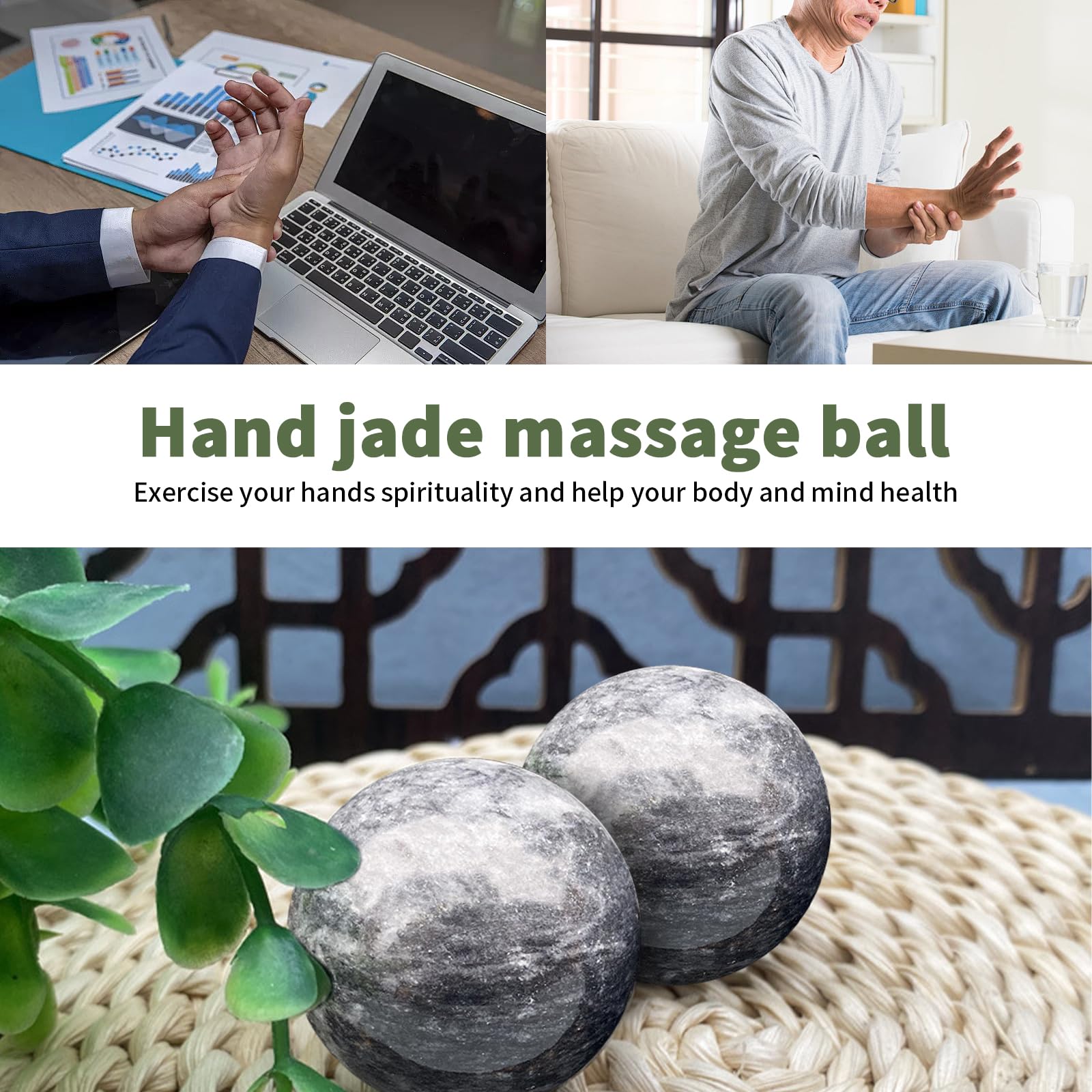 4 kule do masażu Qi Gong, kulki do masażu, kulki, do relaksu, masażu rąk, redukcji stresu (czarno-zielone)