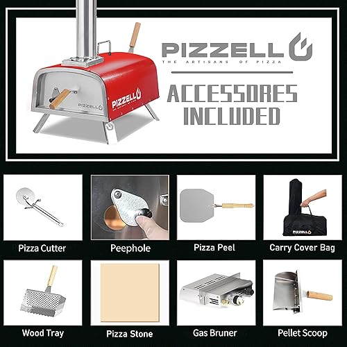 Vista 6 de PIZZELLO Horno de pizza plegable de 13 pulgadas para exteriores con quemador de gas, bandeja de madera, piedra para pizza, cáscara de pizza