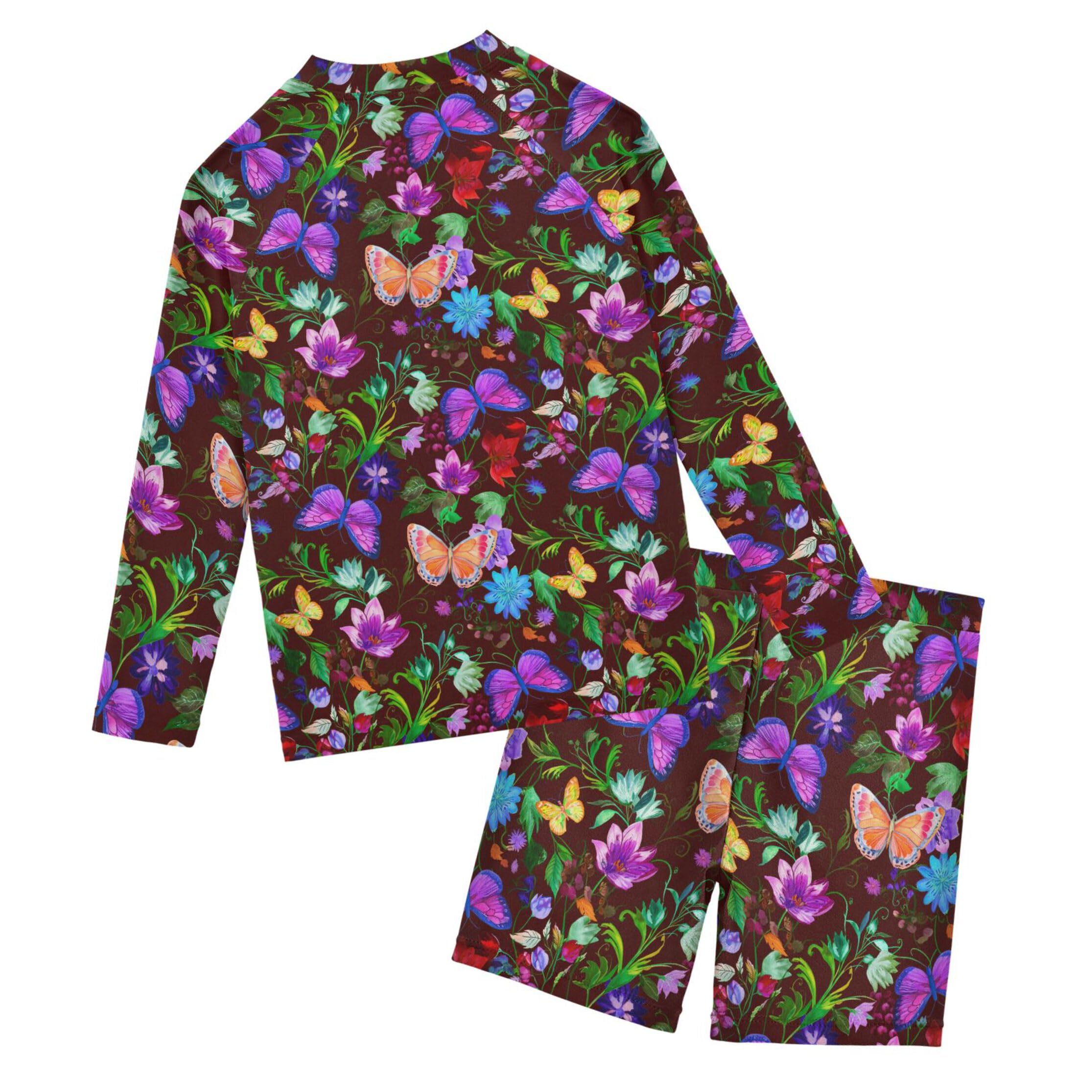 Butterfly Flowers Toddlers and Baby Boys' Swimsuit Trunk and Rashguard Set B0403969