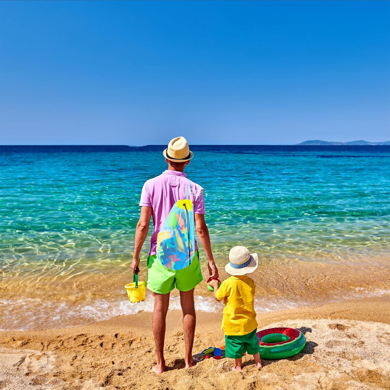 Didiseaon 5pcs Sand Buckets for Kids Mesh Beach Bag Drawstring Pool Bag for Beach Toys Accessory