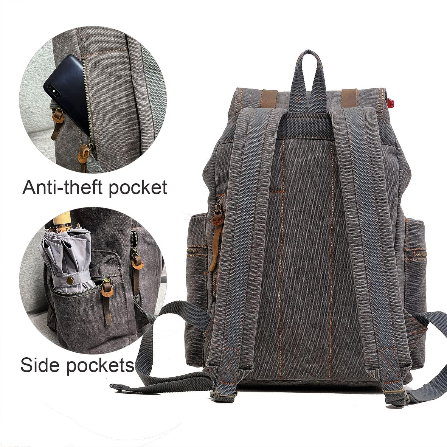 AUGUR High Capacity Canvas Vintage Backpack - for School College Hiking Travel 12-17" Laptop - Image 7
