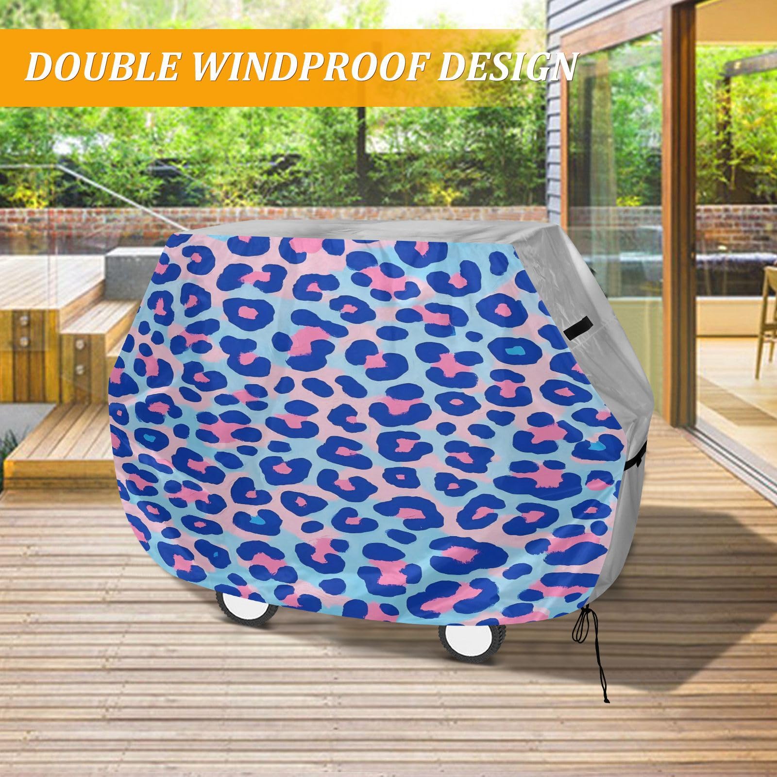 Fundas para ahumadores de 65 pulgadas resistentes anti-UV para exteriores con estampado de leopardo azul y rosa