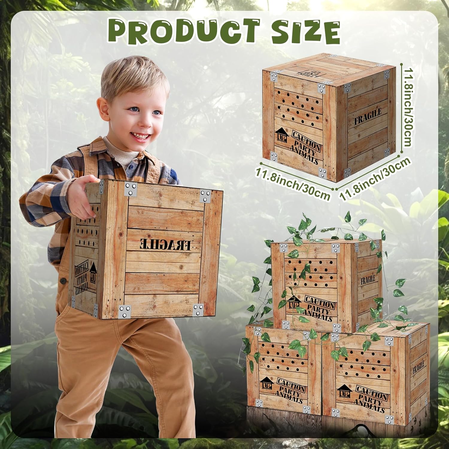 6 PCS Jungle Party Boxes 12 x 12 x 12 Inch Safari Animal Boxes Jungle Party Favor Letter Boxes for Baby Shower Gender Reveal Birthday Supplies Tropical Woodland Zoo Wild Animal Decoration Gifts
