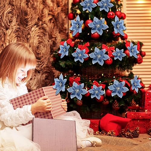 Miniatura 89 de 36 piezas de 3 tamaños de flores artificiales de Navidad con purpurina de Navidad para decoración de árbol de Navidad, Año Nuevo, decoración