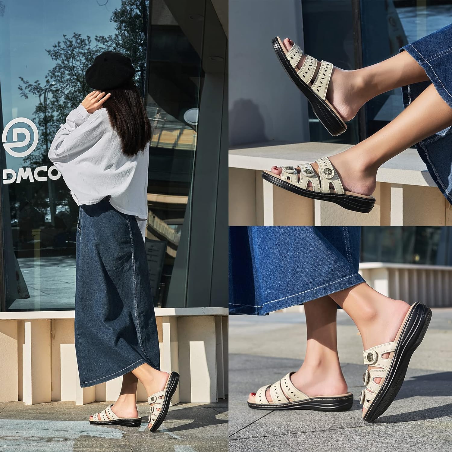 Women's Comfort Leather Slides Lightweight Flat Sandals Cute Slip On Casual Walking Slippers - Image 6