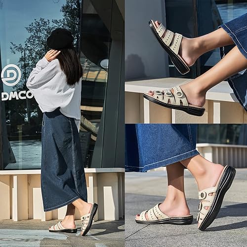 Vista 6 de Sandalias de cuero cómodas para mujer, ligeras, planas, bonitas, sin cordones, informales, para caminar