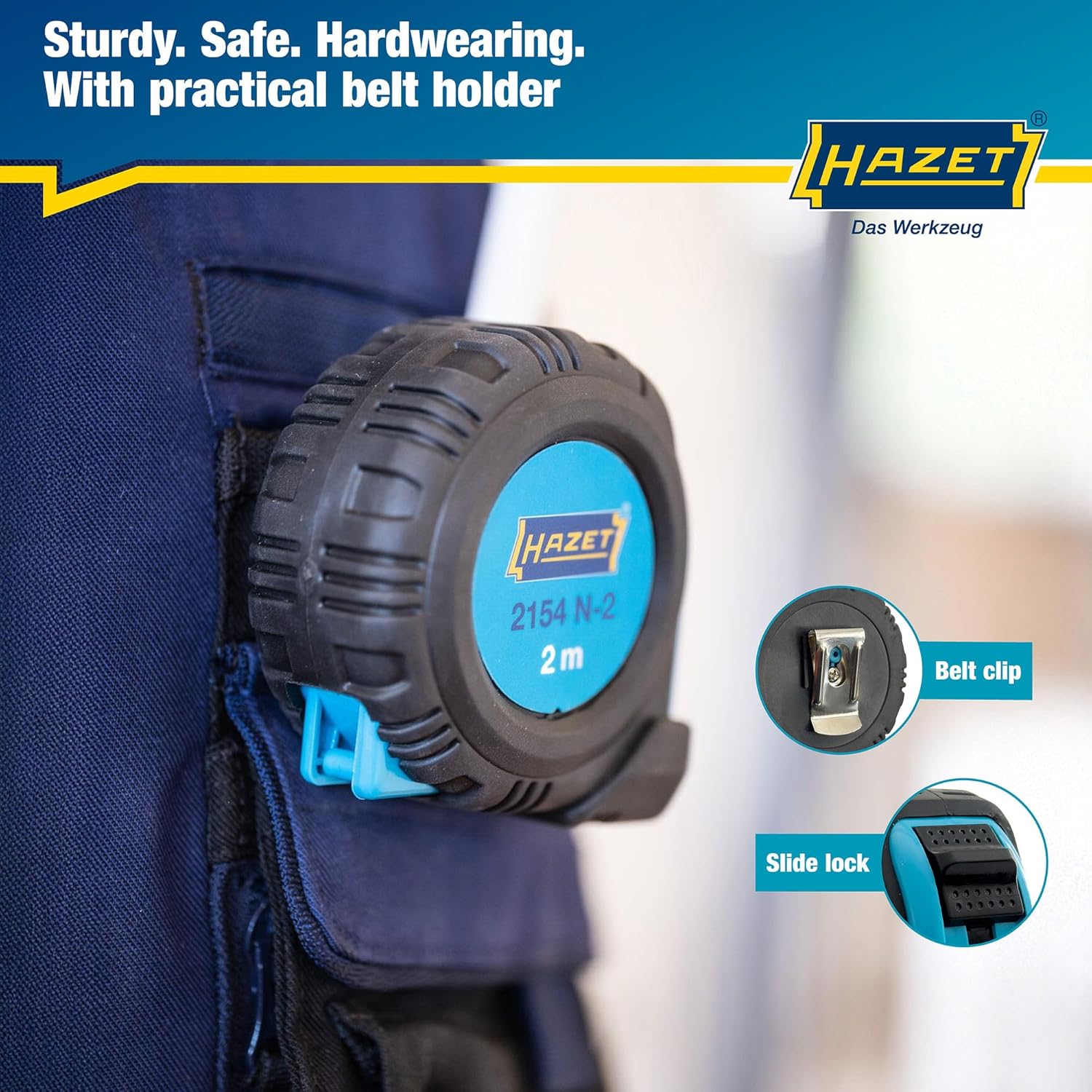 HAZET Tape Measure 2154N-2 I 2 Meter, 6.56 feet, Reduced kinking and Resistant Coating, Automatic retraction Due to Quality Spring and Double Tape Measure Marking