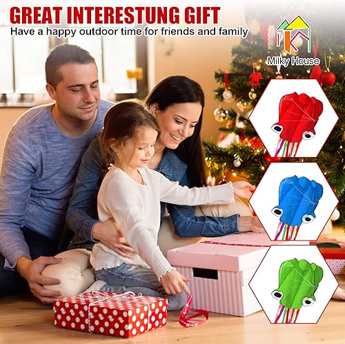 Miniatura 6 de Paquete de 3 cometas de pulpo, cometa 3D de cola larga fácil de volar, cometas de playa para personas y adultos, regalo de 3 colores (azul verde