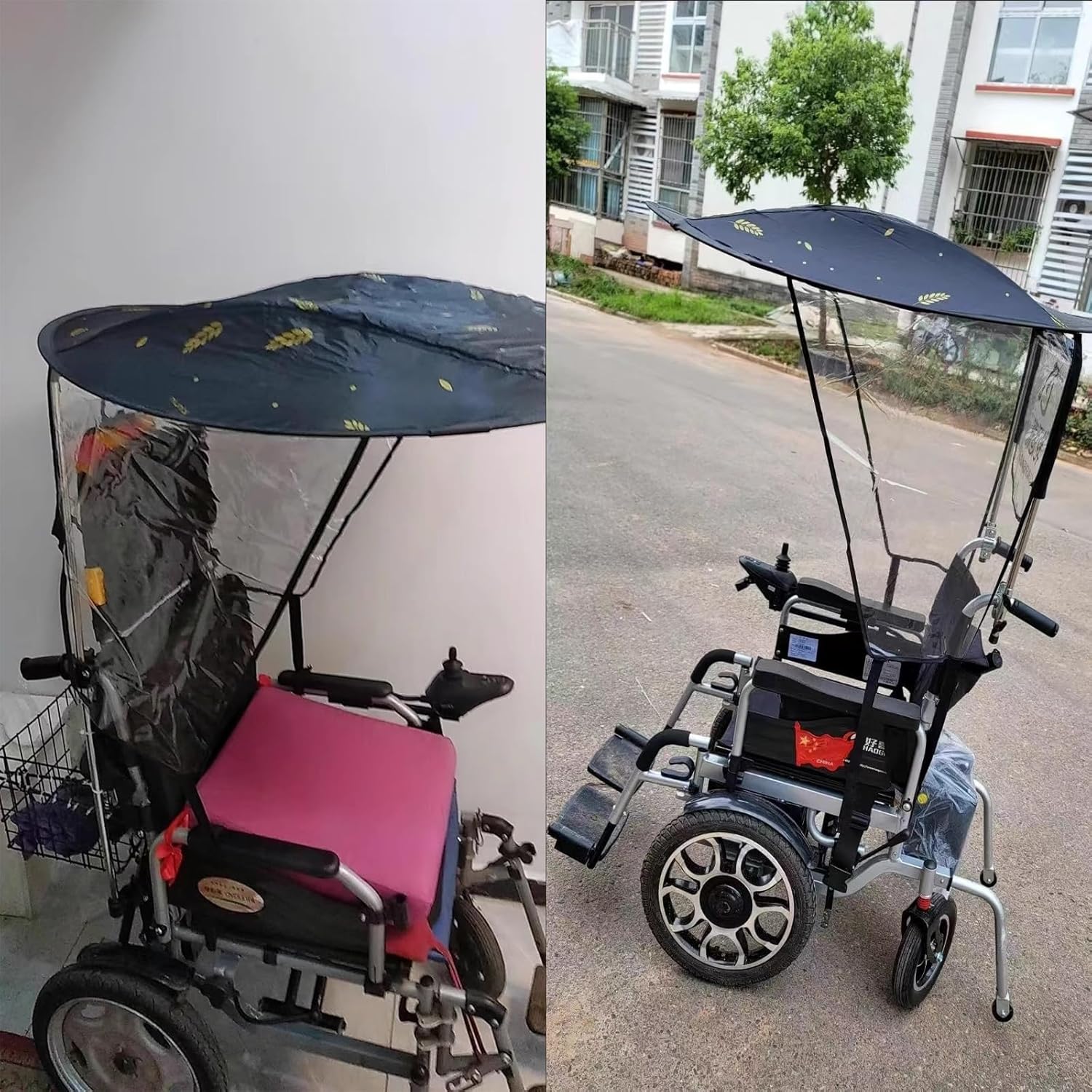 Universal Wheelchair Sunshade Canopy - UPF 50+ 5-Layer Blackout & Rainproof Top | Height Adjustment | Universal Screw-Fit Mount UV-Resistant, Waterproof(Without Handles,Rainproof)