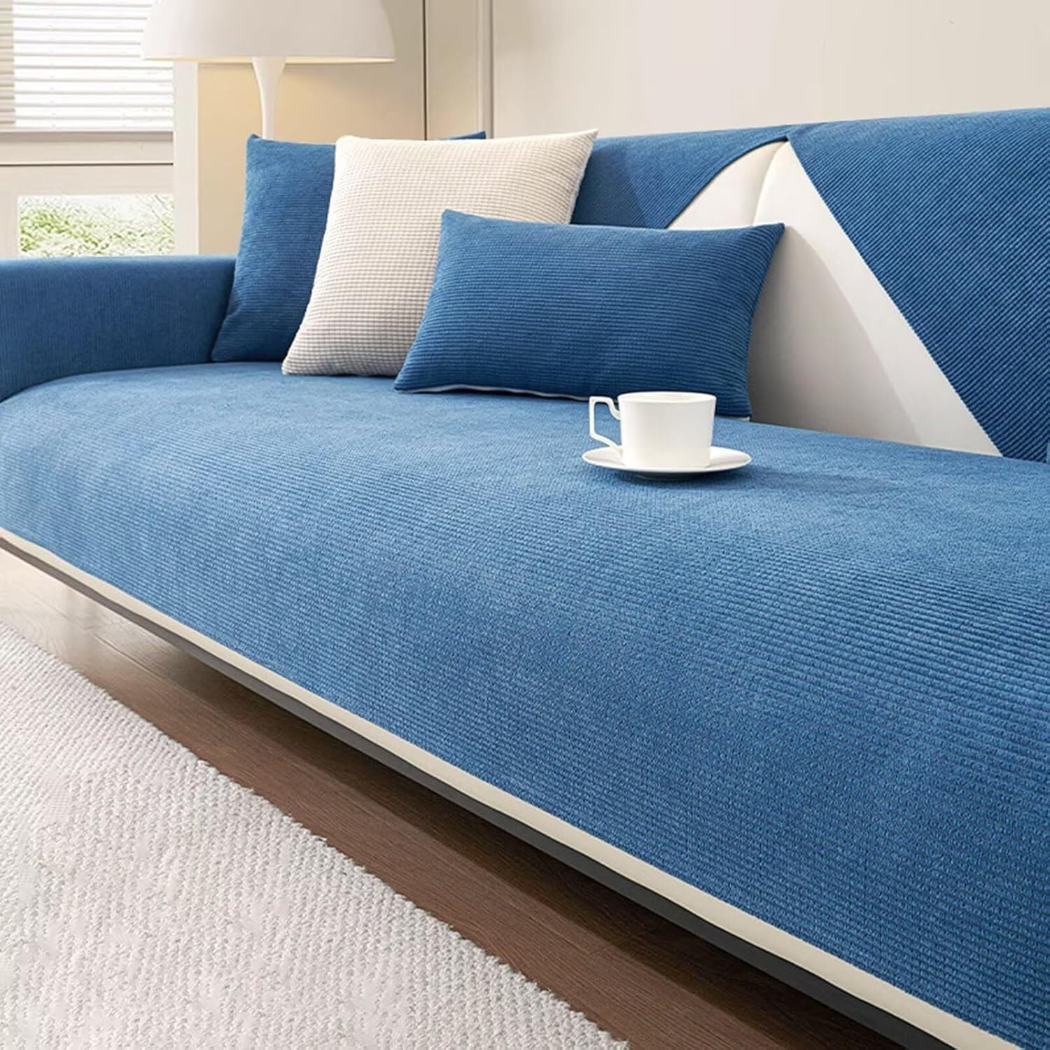 Housse de canapé en peluche vintage bleu, protection haut de gamme
