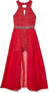 Girls' High Neck Romper Maxi Walk-Through Party Dress - Buy now