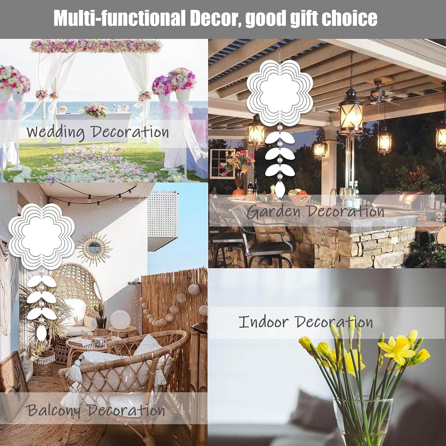 4Pack 10inch Sublimation Wind Spinner Blanks 3D Aluminum Metal Wind Sculpture Kinetic Spinners for Yard and Garden Indoor Art Ornaments Hanging Decoration (Leaf Branch Flower)