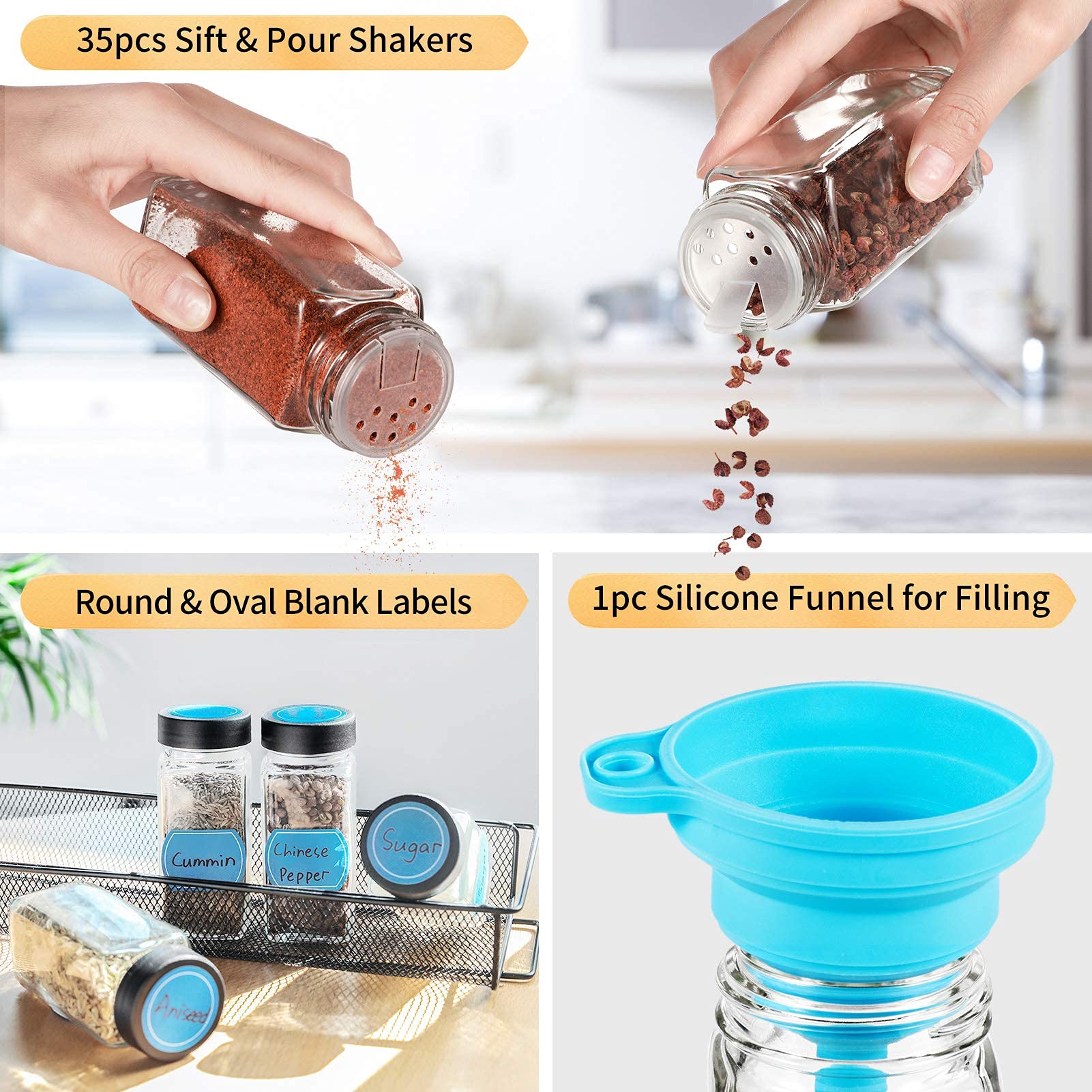 ORDORA Countertop Spice Rack with 35pcs Empty Spice Jars 4oz, Counter