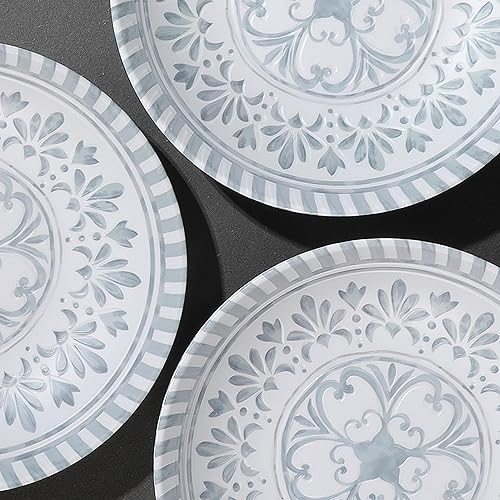 Miniatura 2 de Yinshine Juego de platos llanos de melamina, juego de platos profundos de 9.25 pulgadas, 6 platos de ensalada, juego de platos en relieve para 6,