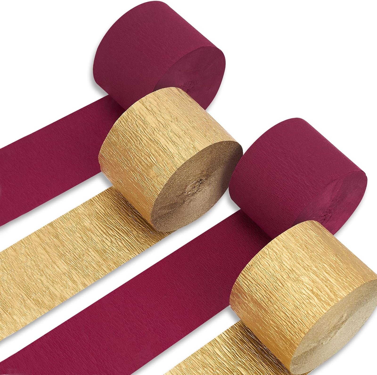 PartyWoo Crepe Paper Streamers 4 Rolls 328ft, Pack of Burgundy and Gold Crepe Paper for Party Decorations, Wedding Decorations, Birthday Decorations, Baby Shower Decorations (1.8 Inch x 82 Ft/Roll)